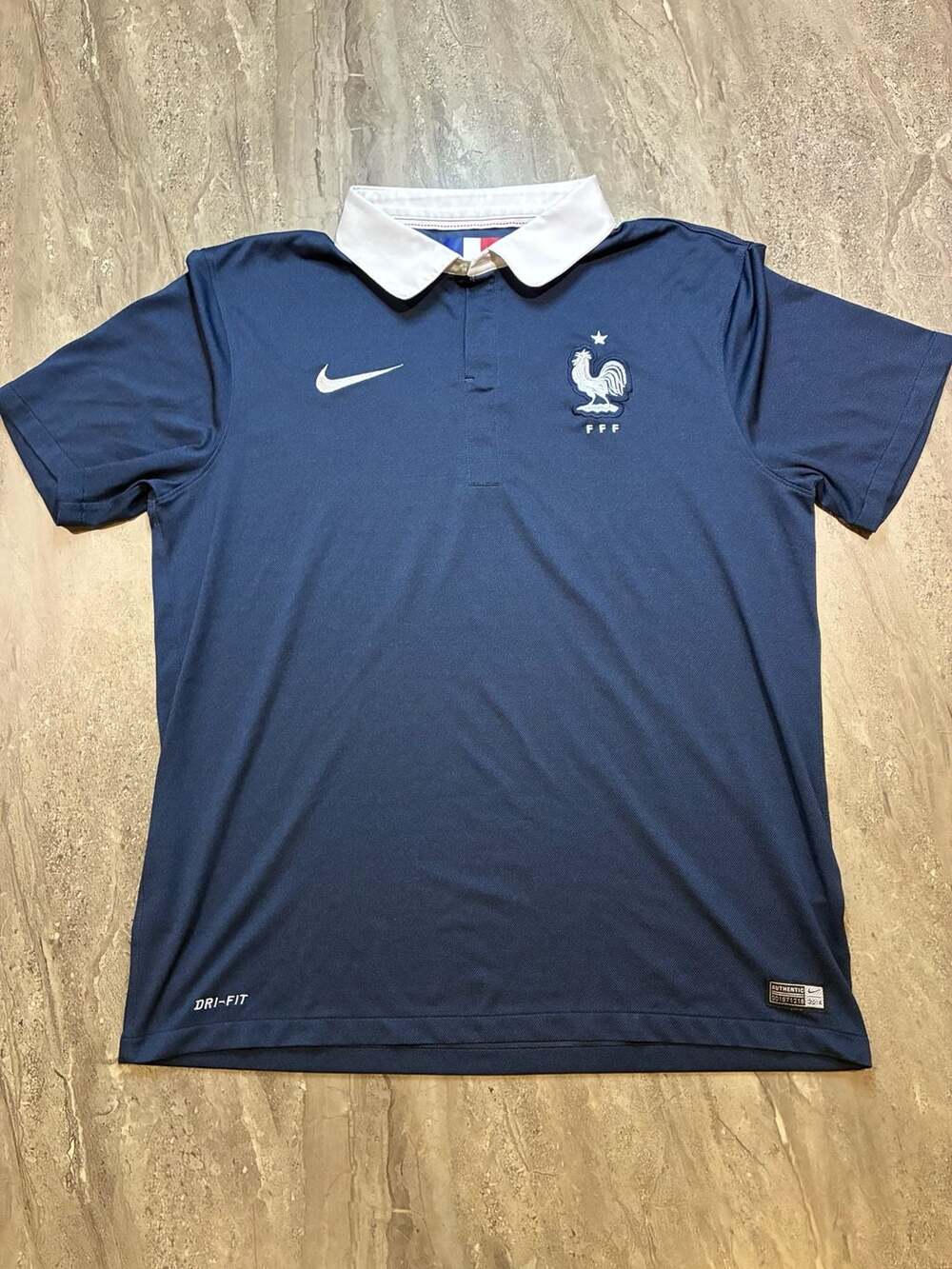Authentic Nike France 2014 World Cup Home Soccer Jersey Polo Navy Blue Blank